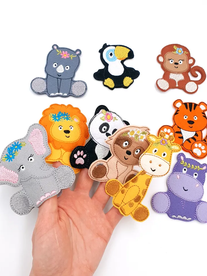 Machine Embroidery ITH Jungle Animals Finger Puppets Pattern + Bonus Developmental Play Guide & Audio Files