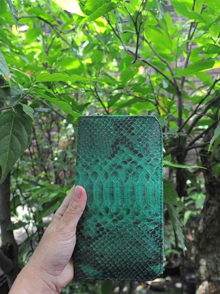 Python skin Wallet Green | Genuine Python light green Colour Wallet unisex | classy Elegant Python Genuine Leather Wallet Handmade snake
