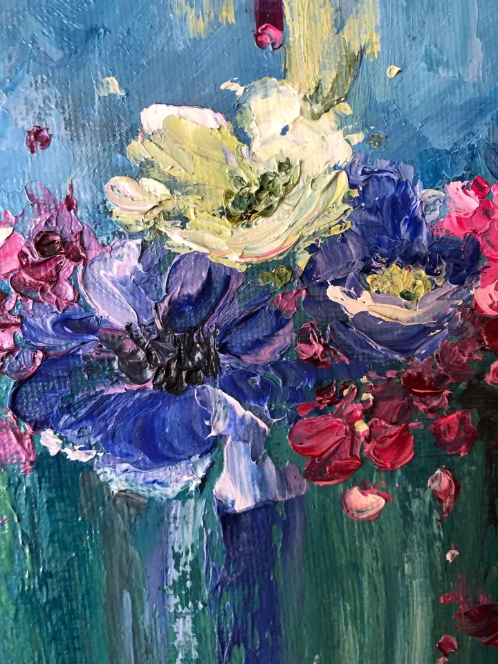 Flowers Original Painting Floral Oil  Wall Art Anemones Painting Blooming Painting