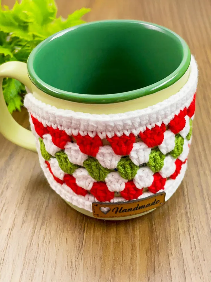 Christmas Crochet Mug Cozy Pattern PDF, Festive Red Green White Cup Cozy Pattern, Handmade Holiday Mug Cover, Crochet Cup Sleeve Tutorial