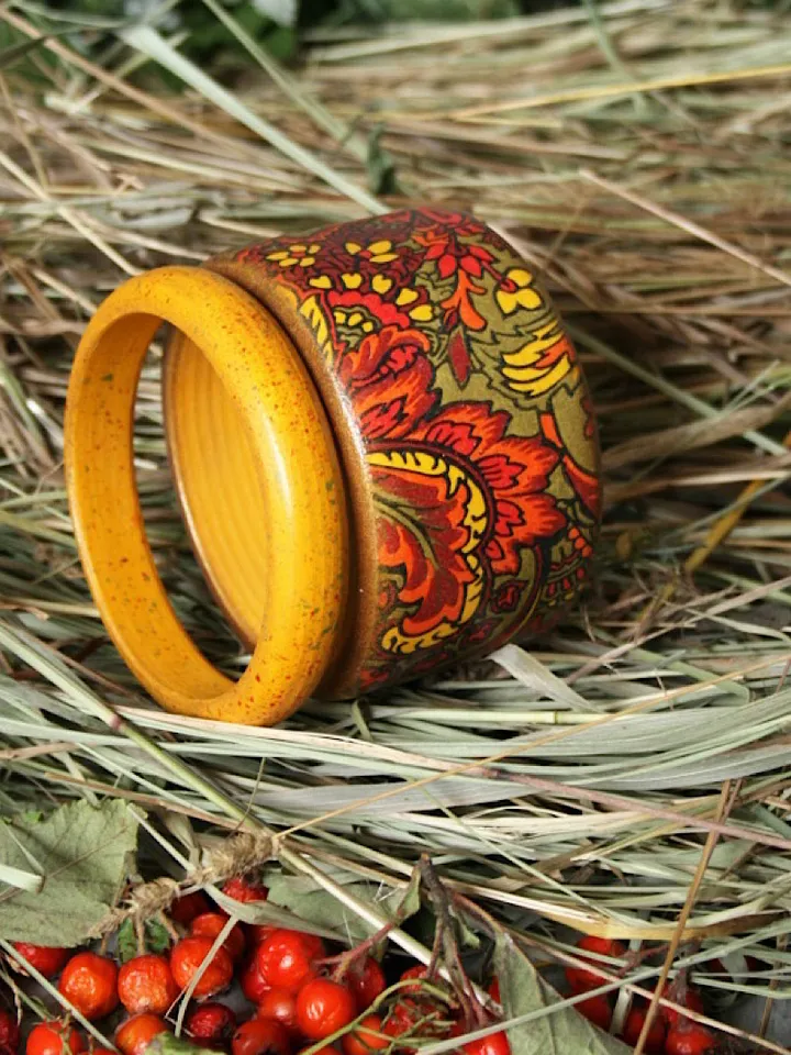 Set of wooden bracelets with pattern boho style bracelets for women Jewelry