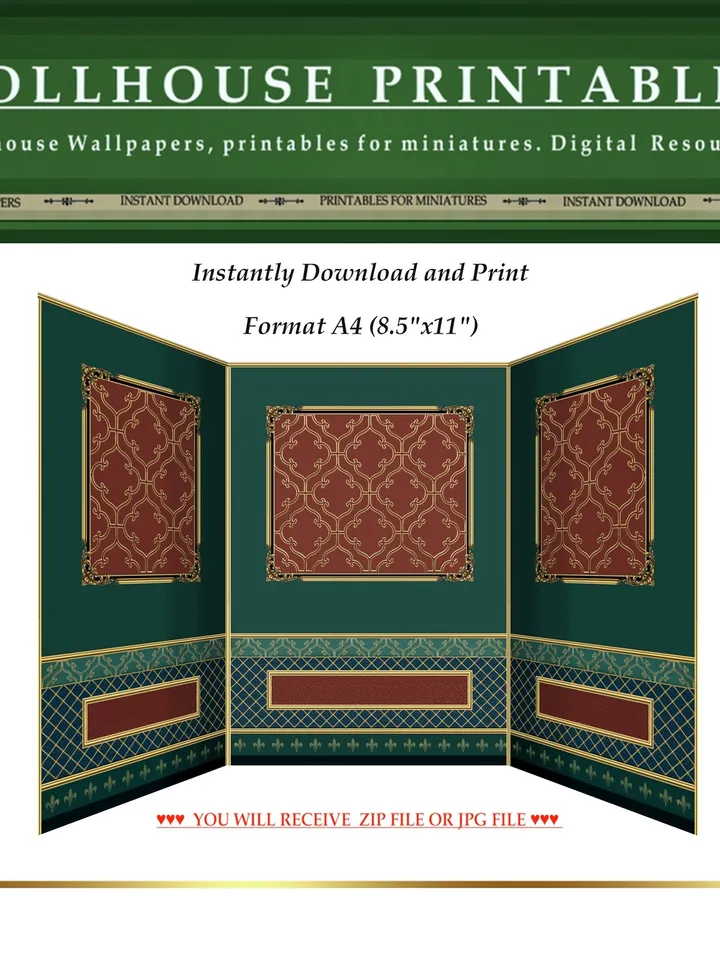 Wallpapers- Set 18-v3 | Printables for Dollhouses and Unique Miniature Projects | Digital Downloads | in Scale 1/12th