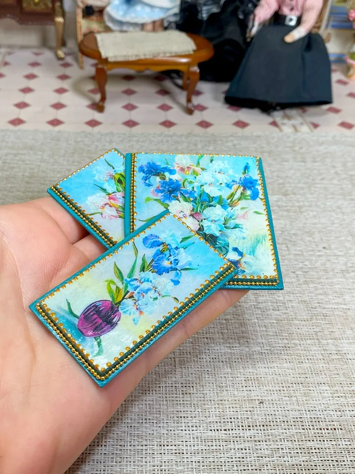 Miniature triptych for a dollhouse. Painting for dolls. 1:12. Dollhouse miniature. Handmade.