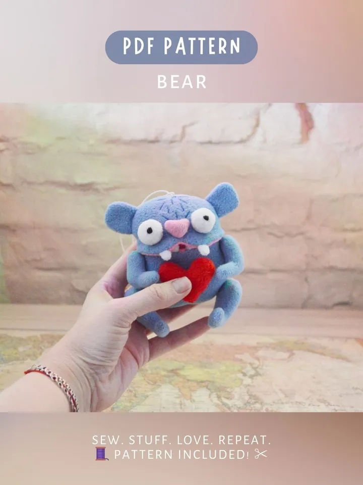 Fleece Plush Toy Pattern β Softie Bear with Heart PDF Tutorial