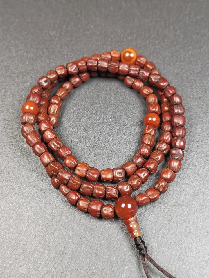 Gandhanra Old 108 Tibetan Cypress Seed Beads Mala,Prayer Beads Necklace for Meditation,Diameter 0.26", Circumference 25"