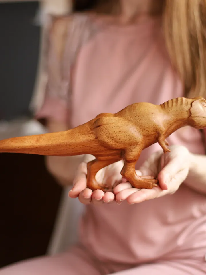 Wooden hand carved dinosaur tyranasaurus rex