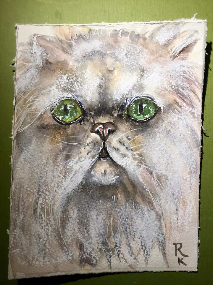 White persian cat original watercolor painting,cat lovers gift,animals watercolor painting.fluffy cat wall art,white cat art,special gift.