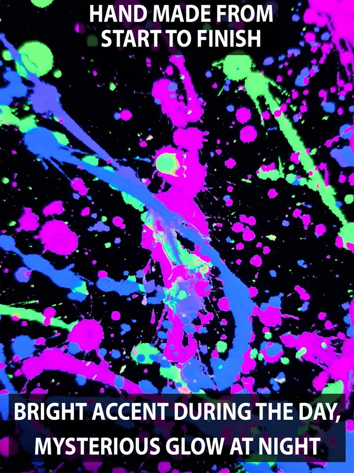 "Night Berlin" neon splash oil painting on canvas fluorescent art abstract art original black light painting