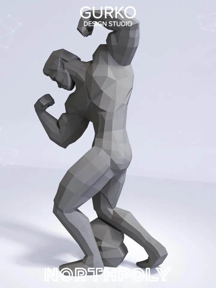 Papercraft Arnold’s Bodybuilding Pose, Digital Template, PDF Download, Gurko, 3D LowPoly, Pepakura, DIY Origami Sculpture, Paper Party Decor
