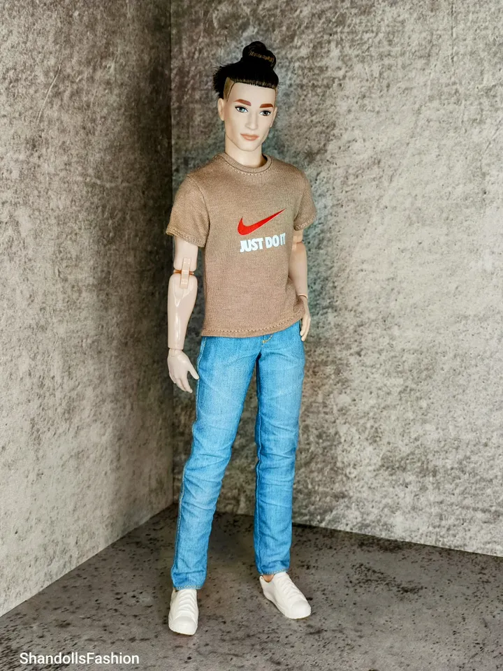 Beige Sports T-Shirt with Print for Ken and Ken the Athlete and other similar dolls