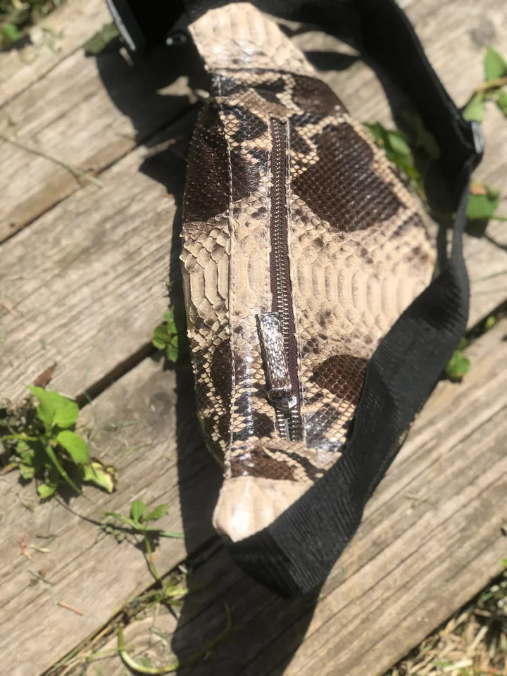 Genuine Python Skin Fanny Pack Brown and White | Exotic Leather Bags | Fanny Pack Women | Summer Fanny Pack | Snake Print Bag | Stylich Bag