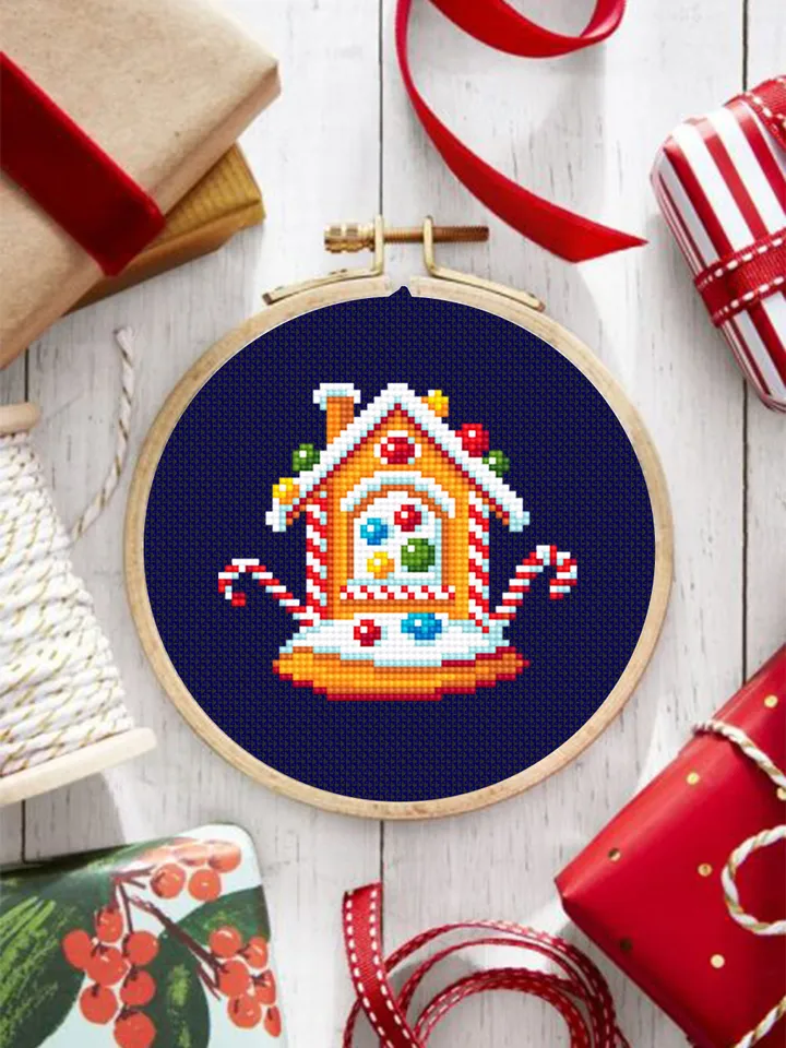 Small Christmas cross stitch pattern download PDF Mini gingerbread house cross stitch chart Tiny Christmas pattern digital PDF DIY gift #N47