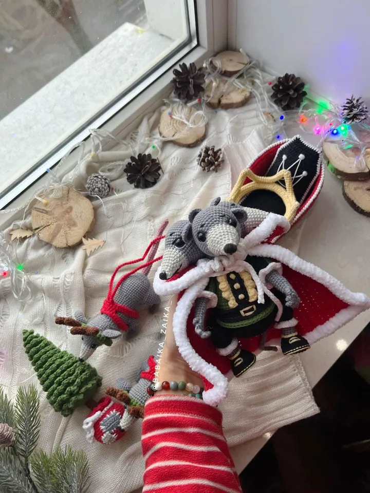 PDF SET Crochet Pattern Mouse King and Christmas Sleigh, Amigurumi Mouse, Christmas ornaments, Christmas Decor, Amigurumi Christmas
