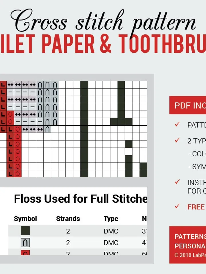 Toilet Paper and Toothbrush Cross stitch pattern Funny Humor Cross stitch pattern PDF Format Instant Download Home decor Modern
