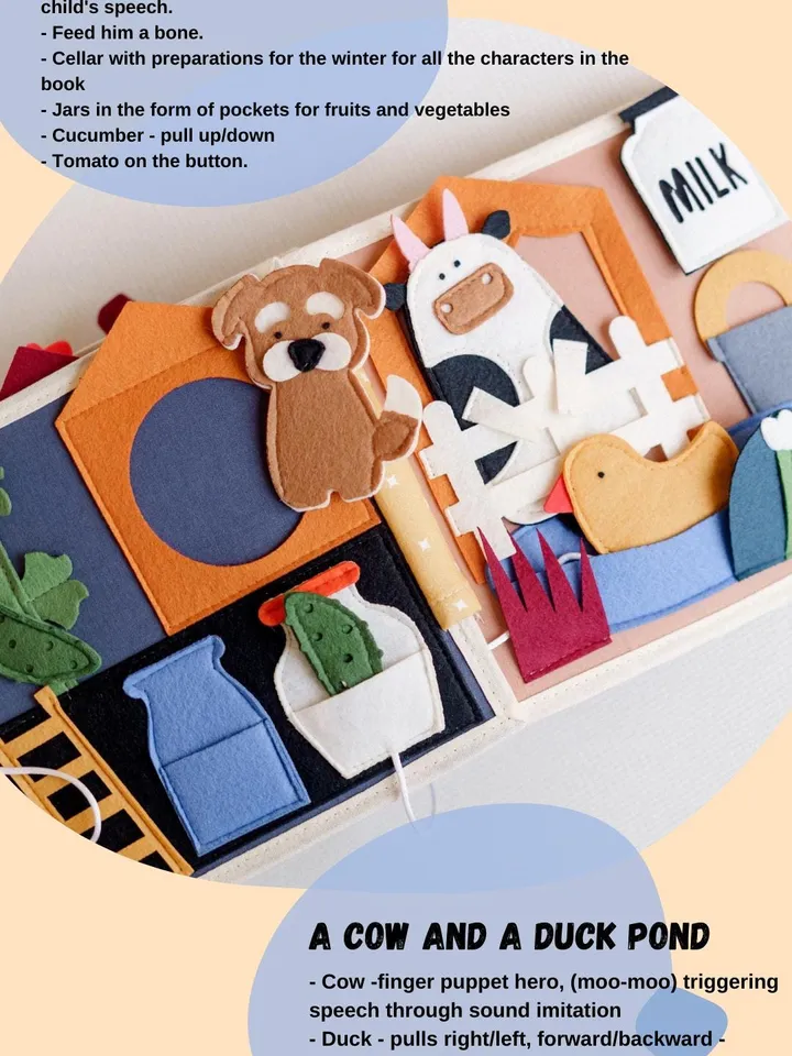 farm quiet book, felt ativity book for toddler, quiet busy book montessori toy, kinderkrama