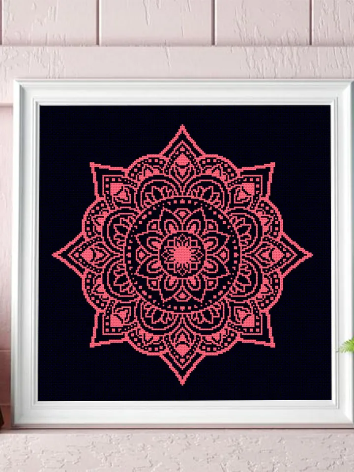 Flower mandala cross stitch pattern PDF download, Floral mandala pattern digital PDF, Mandala ornament cross stitch chart, Home decor #M238