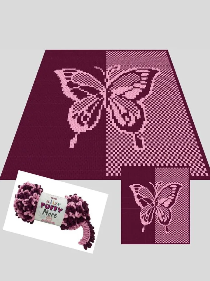 Loop yarn Finger knitted Butterfly blanket pattern