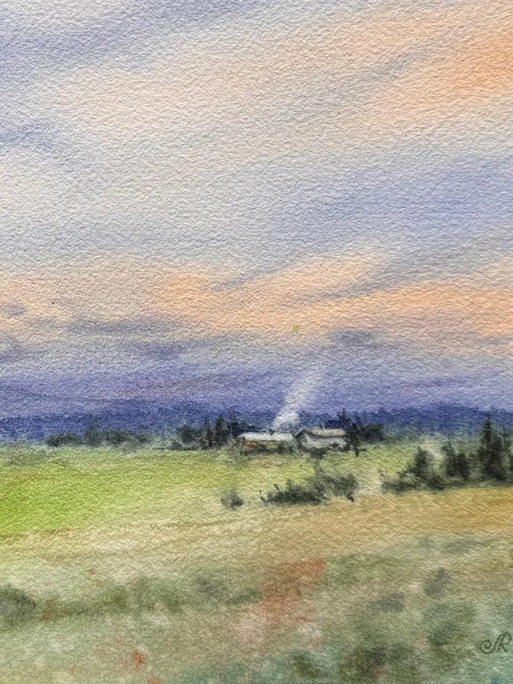 Landscape Original Watercolor Painting Fields Painting Meadow Painting
