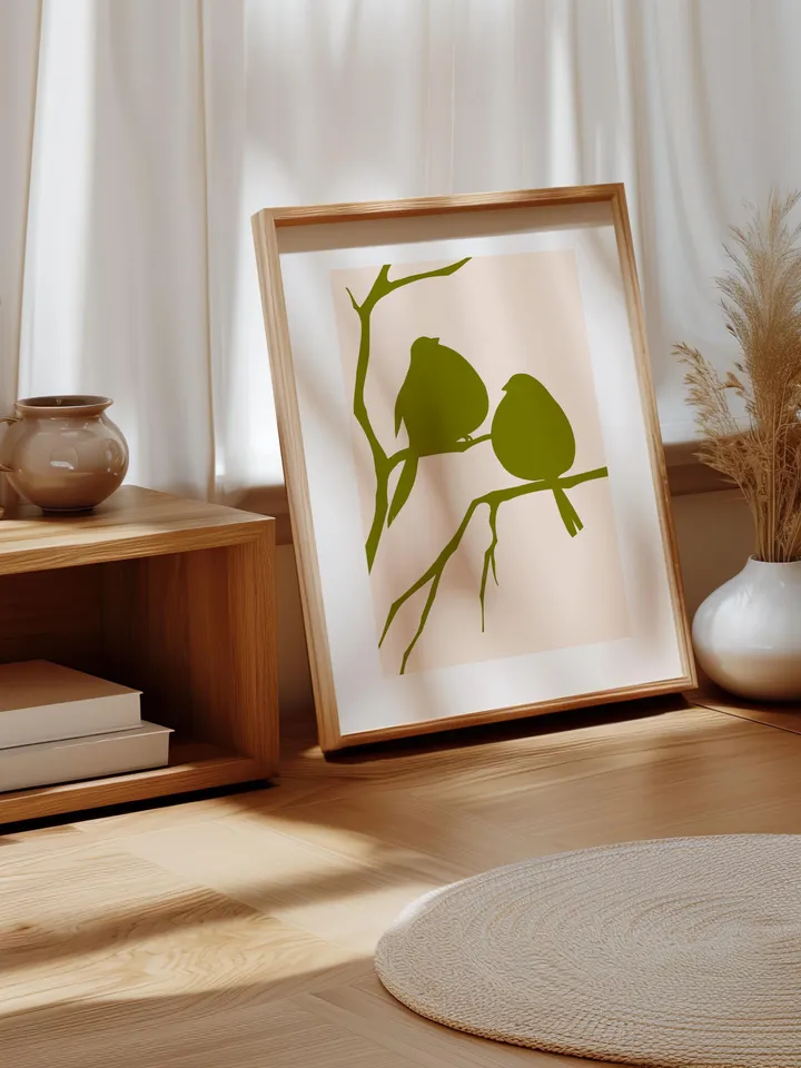 Minimalist Bird Wall Art Boho Bird Poster Abstract Nature Silhouettes Modern Olive Green Decor Scandinavian Style Contemporary Bird Digital