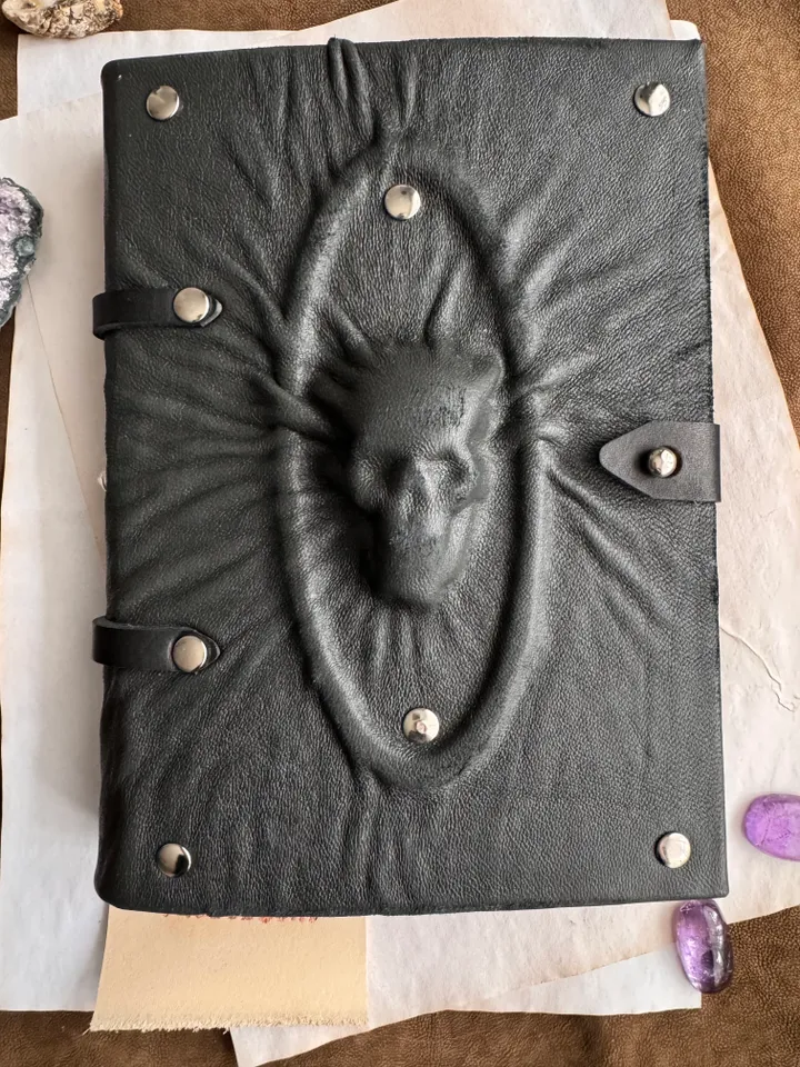 Leather Grimoire, Book of Shadows, Leather Skull Notebook