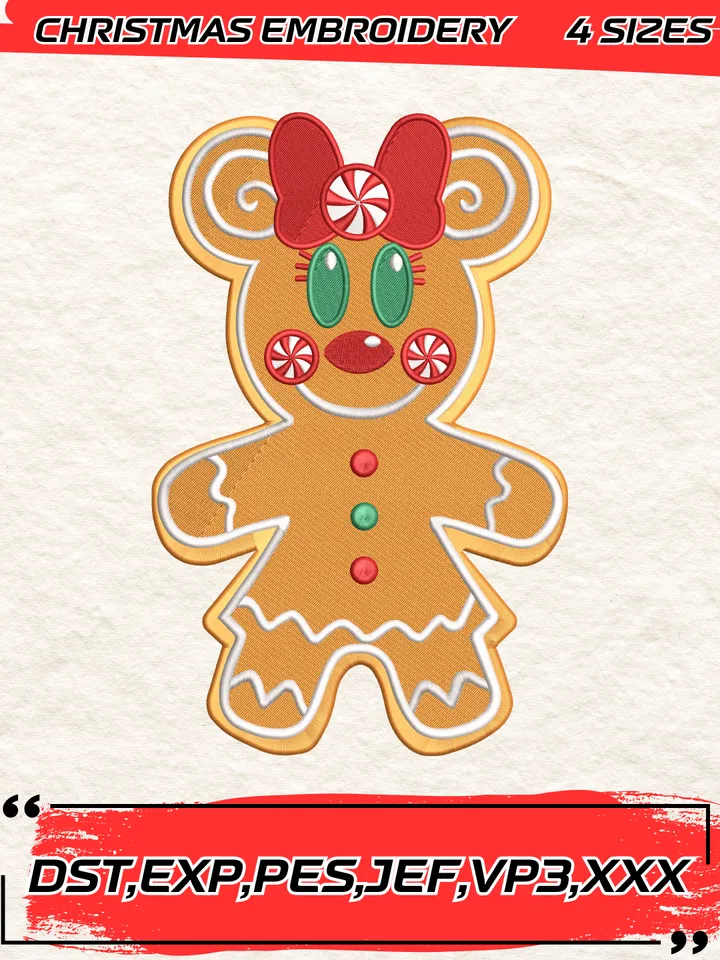 Disney Minnie Mouse Christmas Gingerbread Embroidery Design,Christmas Embroidery Design,4 Sizes,Digital Download