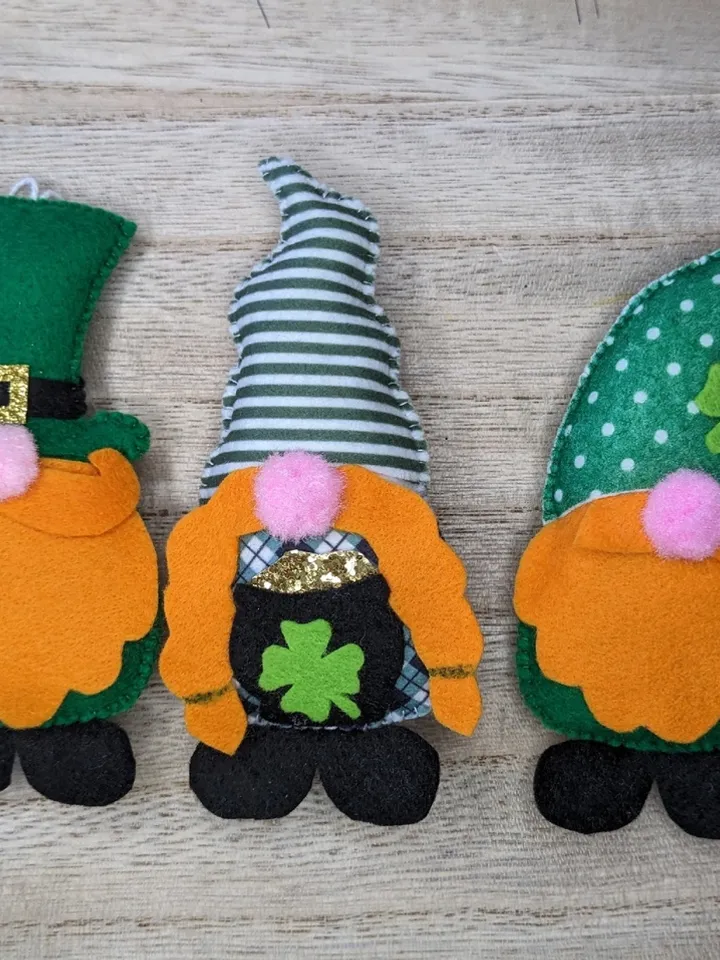 Holiday Gnomes, Felt Christmas Tree Decorations, Scandinavian Gnome, Green gnome, Clover, St. Patrick's Day,  Set 3 toy