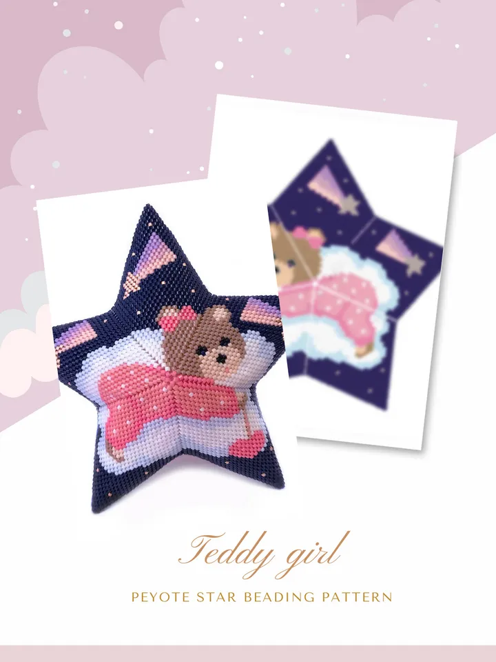 Beading Pattern Teddy Bear, 3D Peyote Star Christmas Ornaments, Beaded Star Tutorial