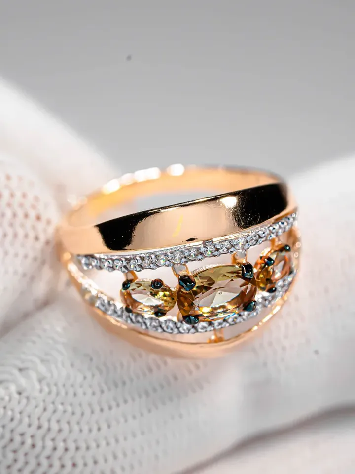 Ring Silver gold plated 925 assay value with sultanite