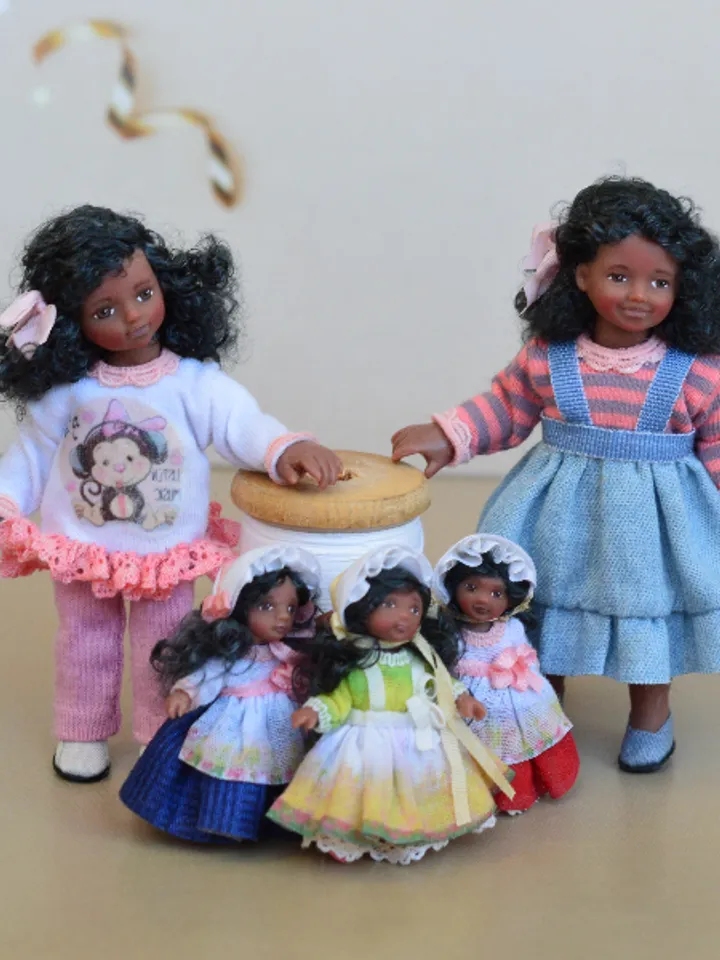 Miniature doll in 24th scales. Handmade doll toy. Miniature for dollhouse.