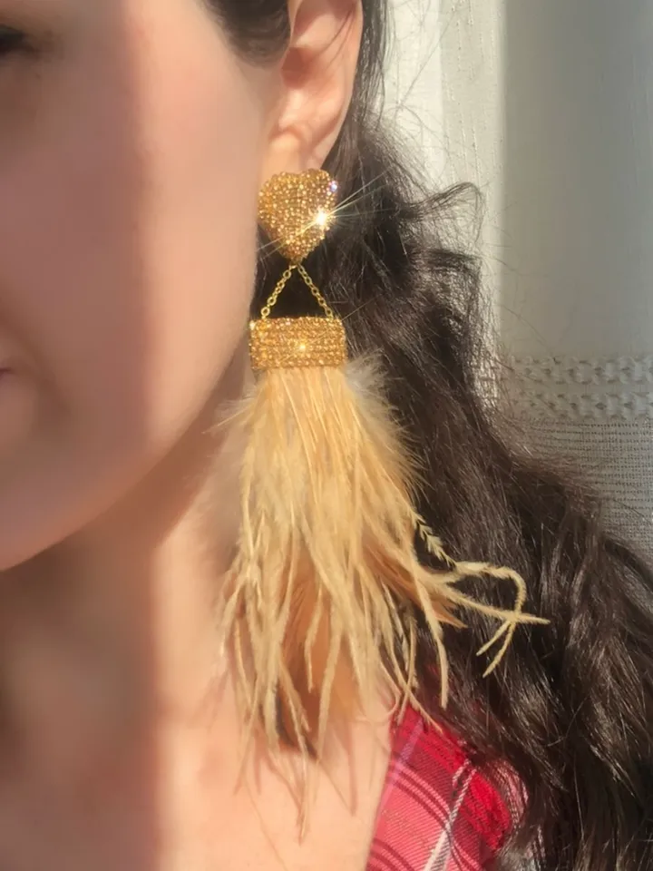 Feather and Crystal Earrings