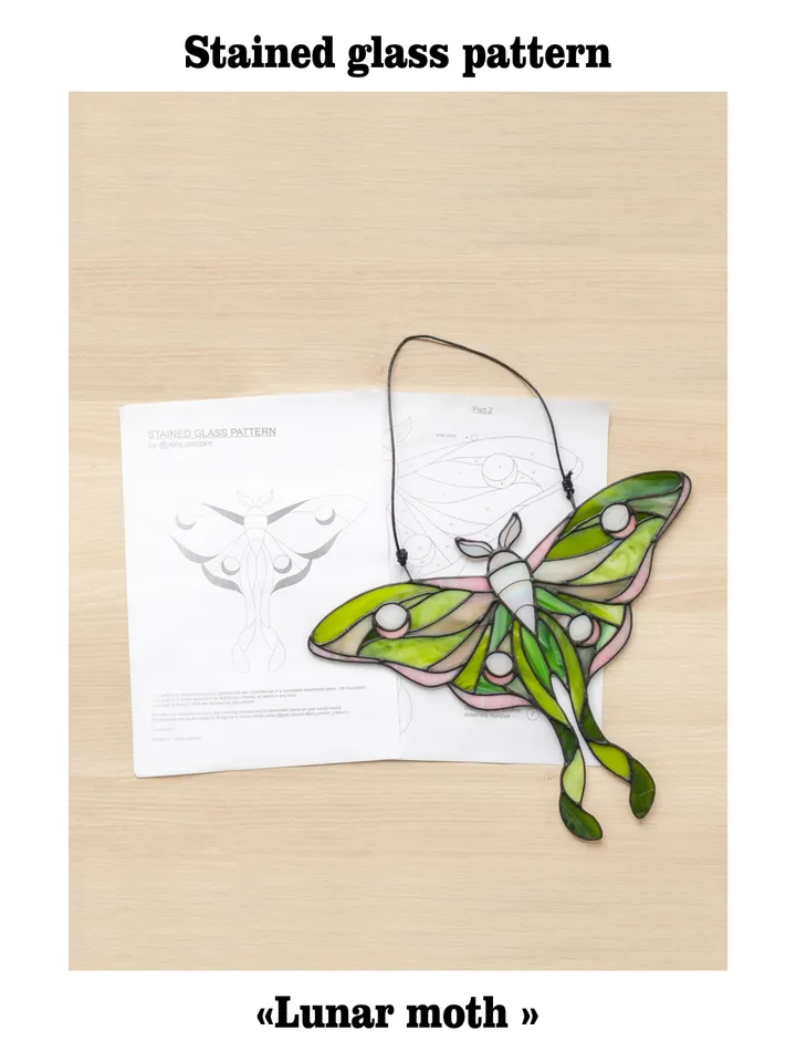 Digital stained glass moth pattern