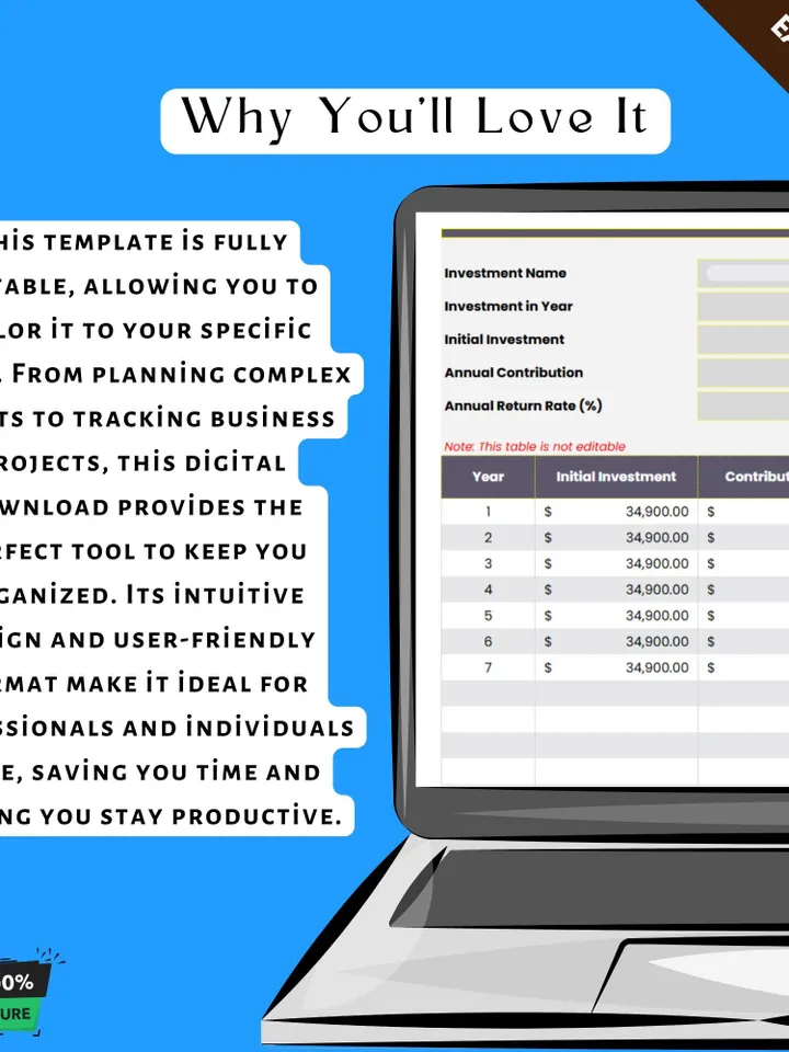 Return on Investment (ROI) Calculator Template, Editable ROI Analysis Tool, Google Sheets Financial Tracker, Business ROI Calculation