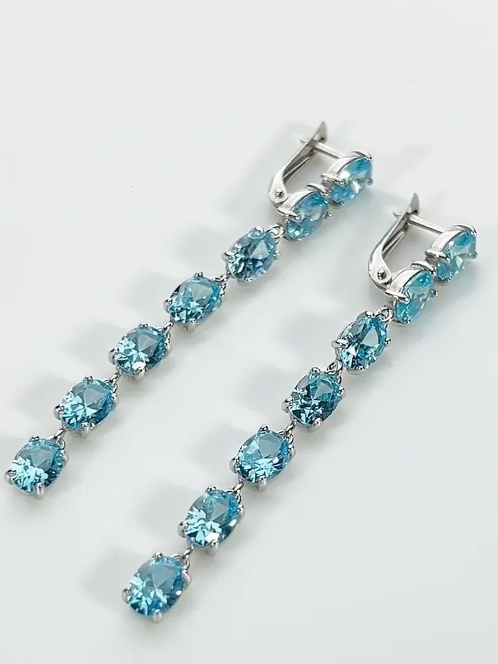Women's long earrings 925 silver with topaz