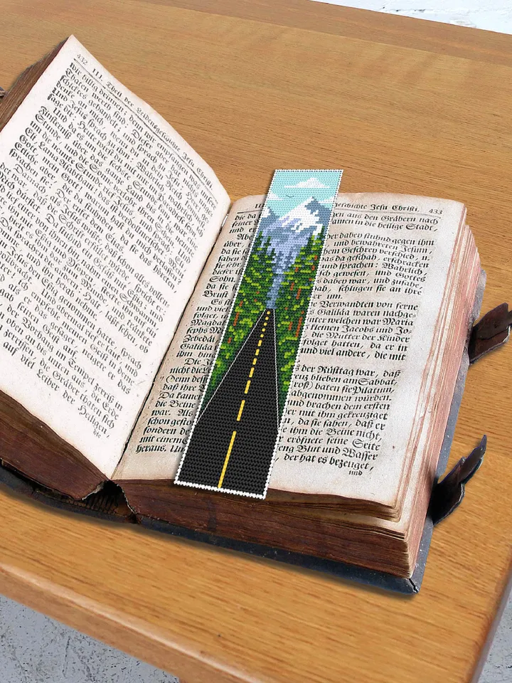 Bookmark cross stitch pattern download PDF Nature landscape cross stitch chart Modern handmade bookmark digital PDF Adventure awaits #B68