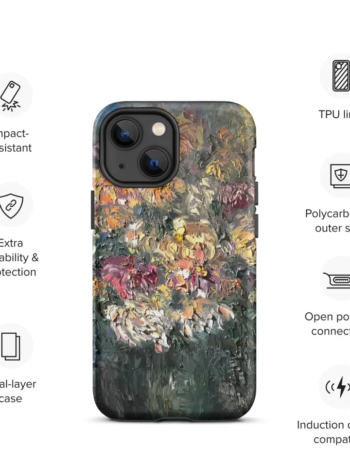 Chrysanthemums in a vase Tough iPhone case made with my original oil painting.
