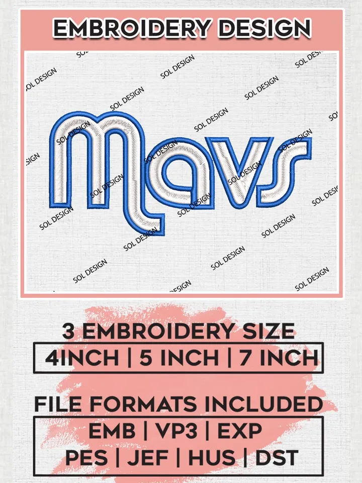 NBA Dallas Mavericks wordmark Logo Embroidery Design, NBA Embroidery Files, NBA Dallas Mavericks Embroidery, Machine Embroidery, Digital Download