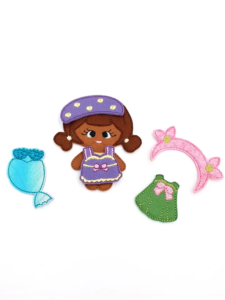 Dress Up Doll ITH Embroidery Design & Clothes Set, Felt Paper Doll Pattern, Quiet Book Toy 4x4 Hoop Digital Download