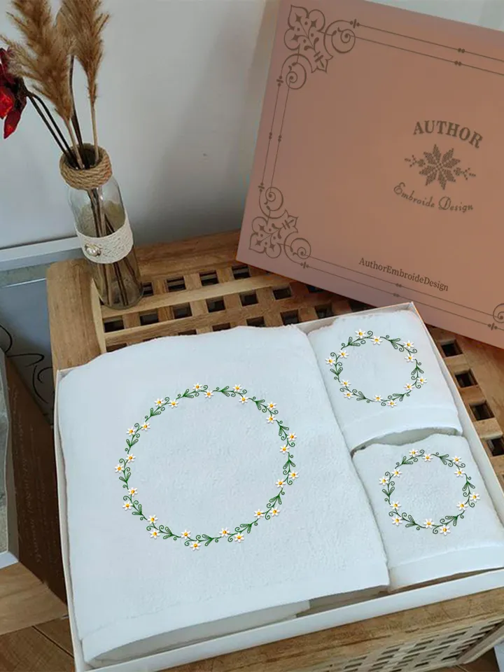 Floral wreath embroidery design Machine embroidery pattern 4 sizes, Circle frame of flowers embroidery files, Floral monogram download #R50