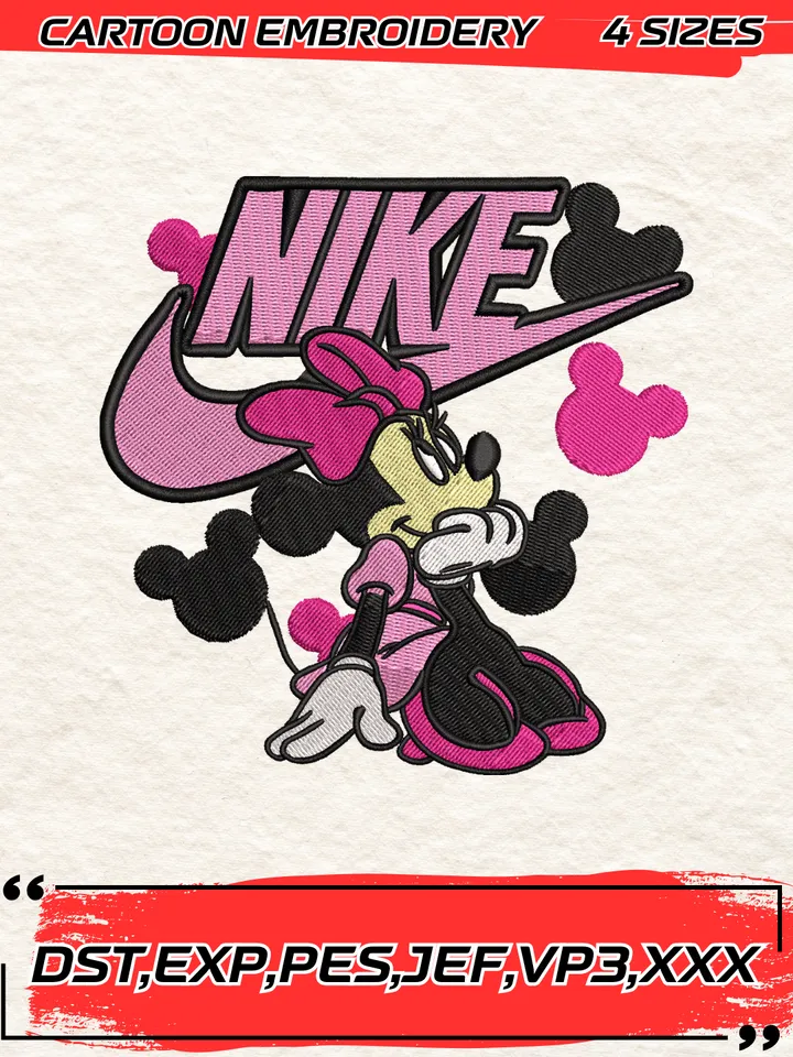 Swoosh Minnie Mouse Embroidery Design,Mickey Embroidery Design ,Machine Embroidery Design File,4 Sizes, Digital Download