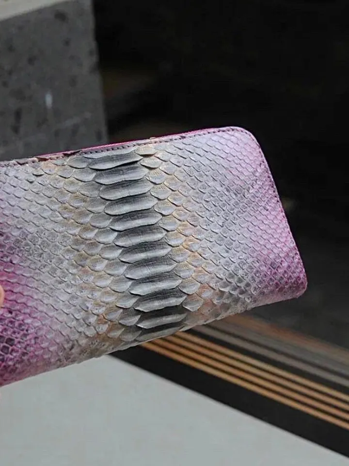 Genuine python skin wallet light pink classy multicoloured, woman wallet men wallet, unisex wallet leather pythonskin,design wallet handmade