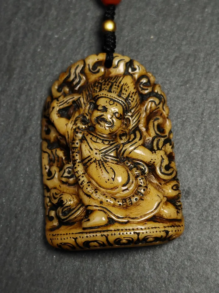 Gandhanra Vintage Tibetan Buddhism Statue Pendant,Old Yak Bone Carved Vajrapani Amulet Badge,the Protector and Guide of Gautama Buddha