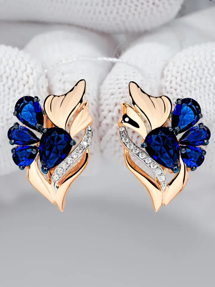 Earrings jewelry silver gold plated 925 samples with corundum, sapphire and cubic zirconia