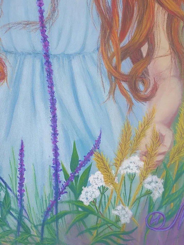 Girl Painting Lavender Original Art Red haired Girl Woman Soft Pastel Painting