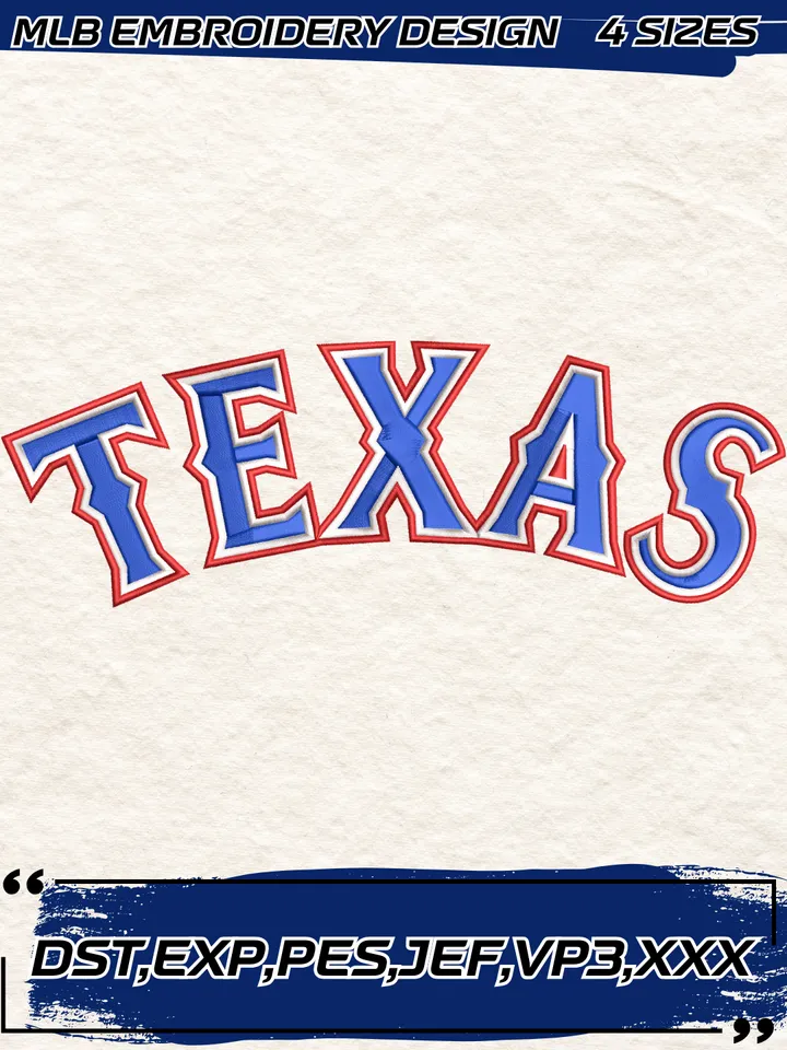 Texas Rangers Jersey Logo Embroidery Design,MLB Embroidery Design,Machine Embroidery Design File,4 Sizes, Digital Download