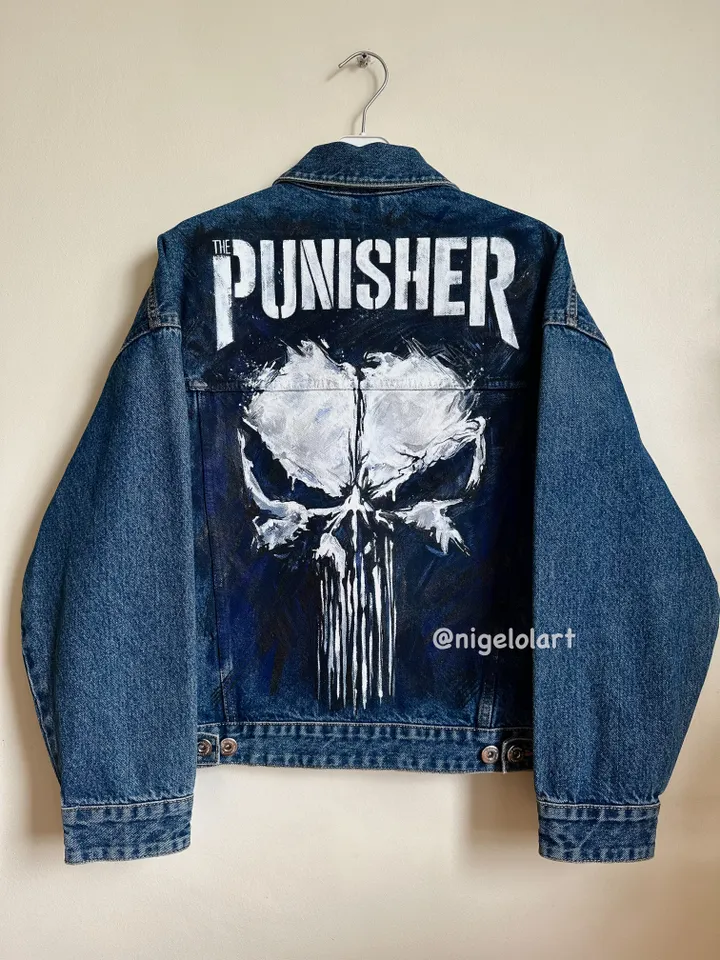 The Punish Marvel Painted denim jacket Iron man Venom Spider-Man Superman Customized jacket Portrait from photo Dc comics