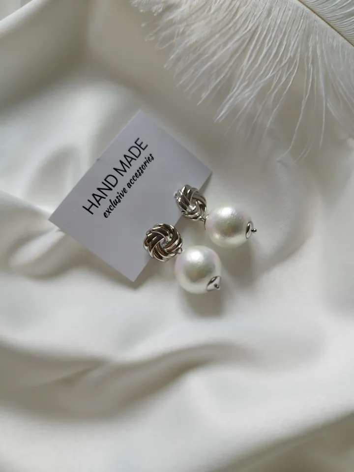 Wedding earrings, handmade earrings, japanese cotton pearl earrings, ready to ship