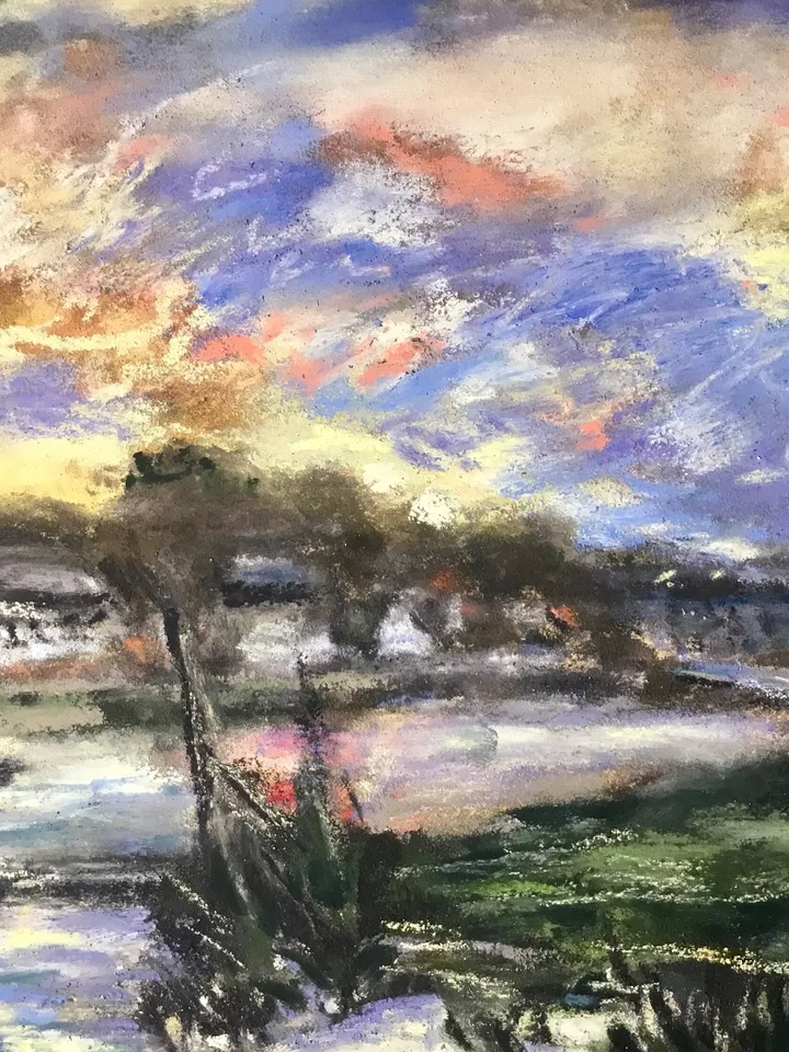 Landscape soft pastel painting on sand paper,original pastel painting wall art,Monet inspired landscape painting,gift,home decoration.