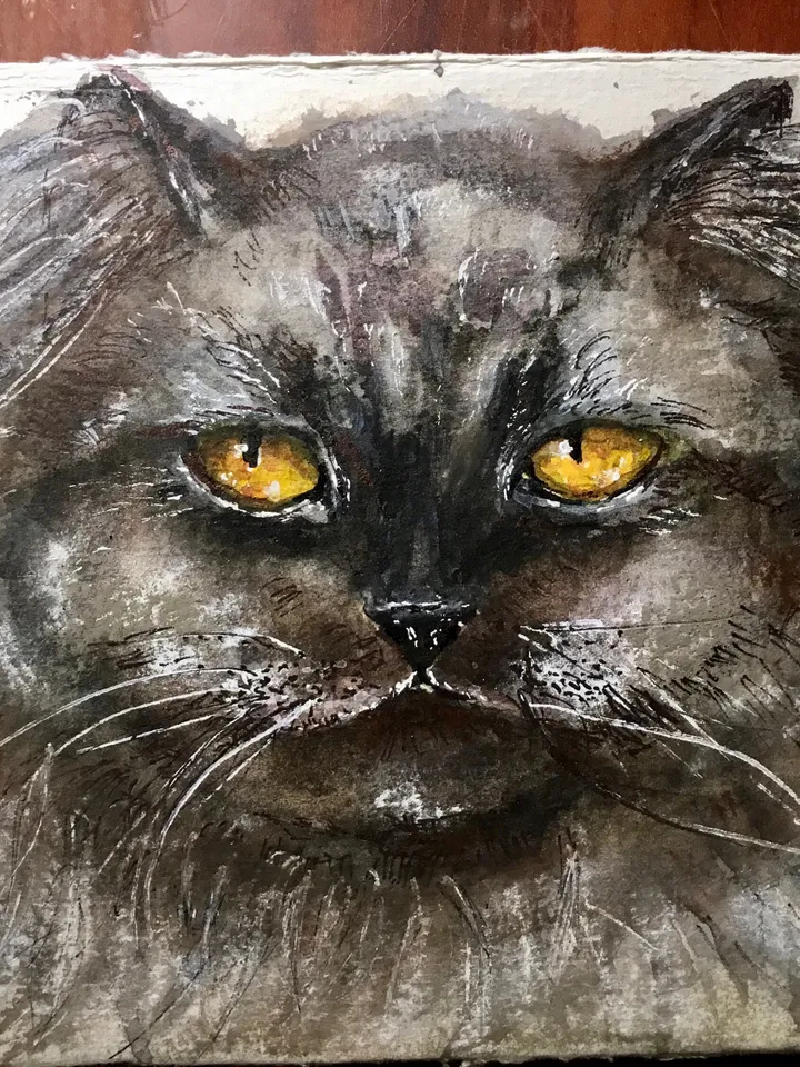 Black Persian cat painting,original watercolor painting,cat original painting,animals wall art,cat lovers gift,home decor wall art.