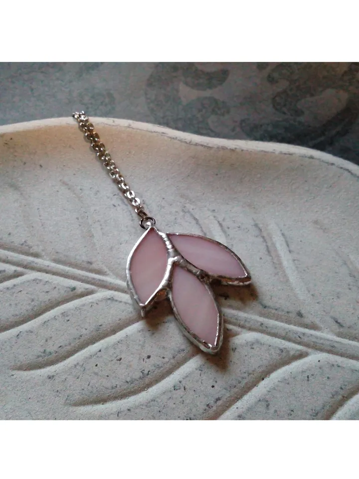 Glass spike necklace, Stained glass necklace, Leaves art deco necklace, Leaf branch pendant, Elven fairy jewelry