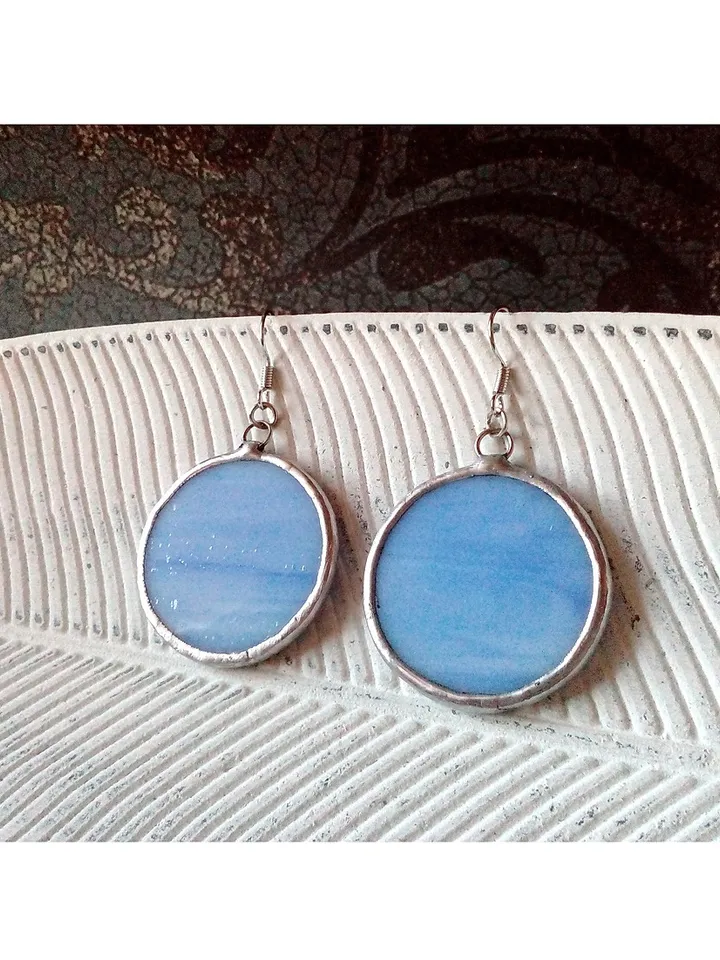 Stained glass blue earrings, stainglass cute earrings, Dangle earrings, Geometric earrings, Round stained glass